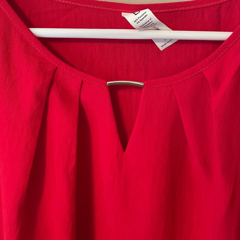 B Curated Red Pleated Neck Blouse with Metal Bar Detail XL Luxury Classic Chic - Picture 3 of 7